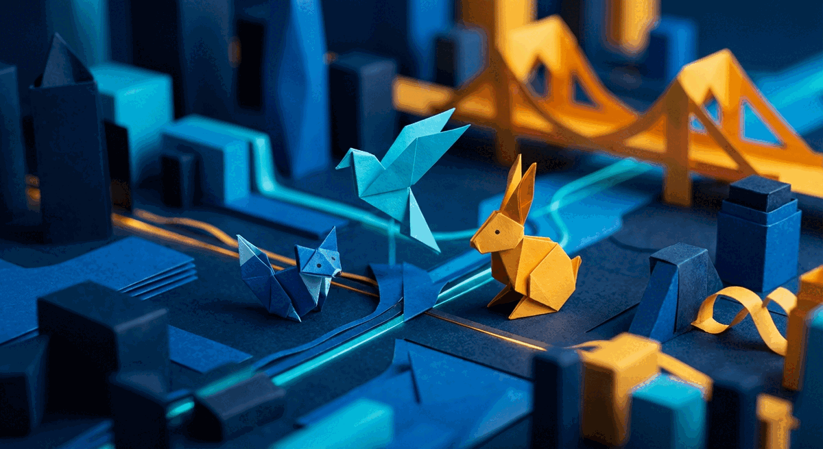 Origami-style Barcelona startup city illustration