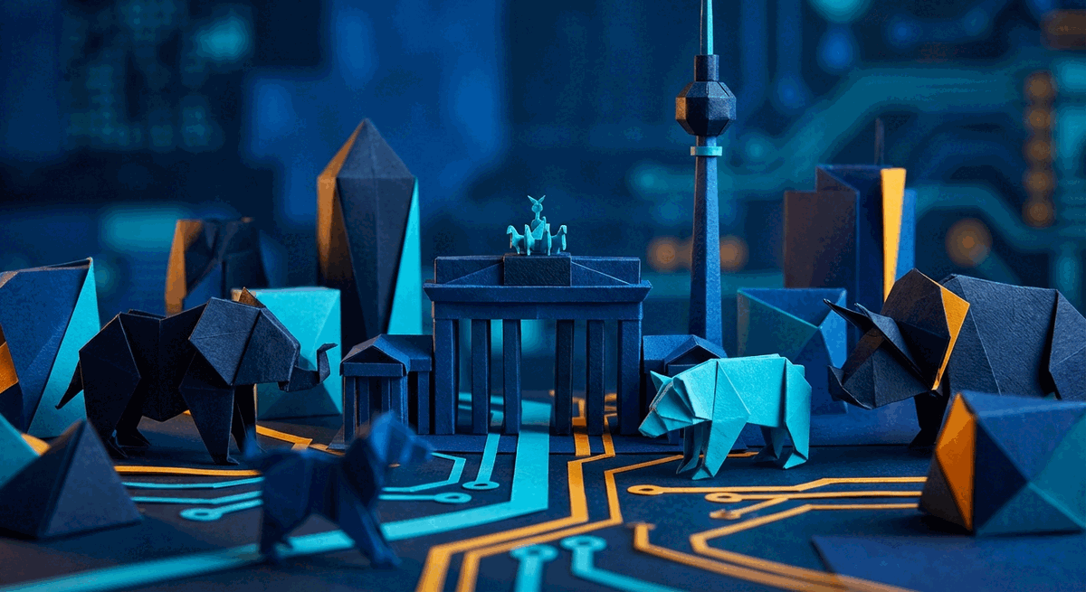 Origami-style Berlin startup city illustration