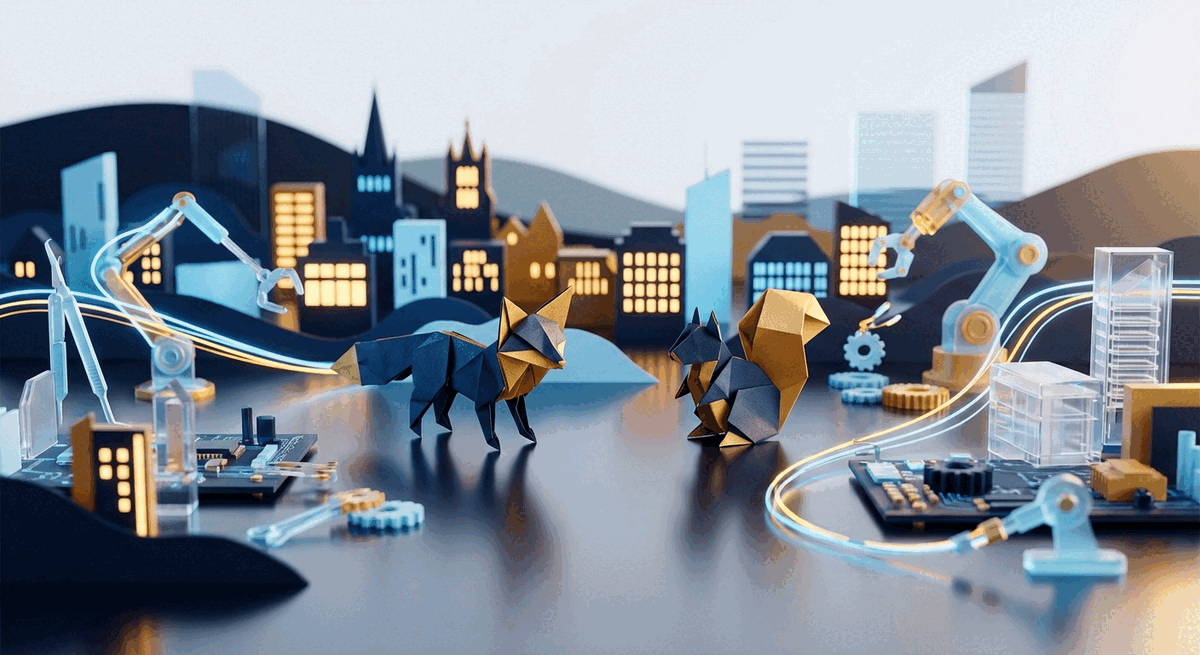 Origami-style startup illustration for Distalmotion in Lausanne