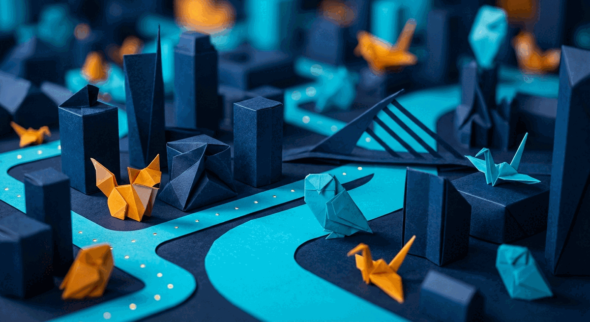Origami-style Dublin startup city illustration