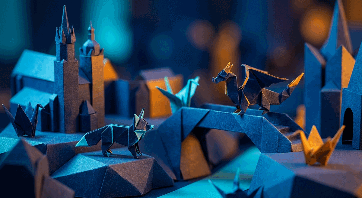 Origami-style Krakow startup city illustration