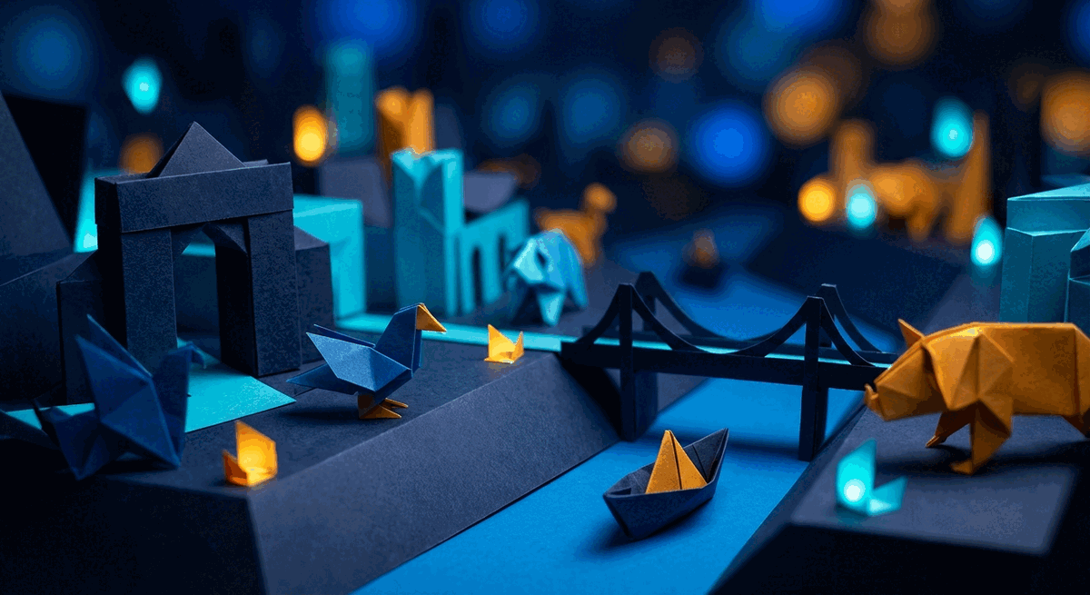 Origami-style Lisbon startup city illustration