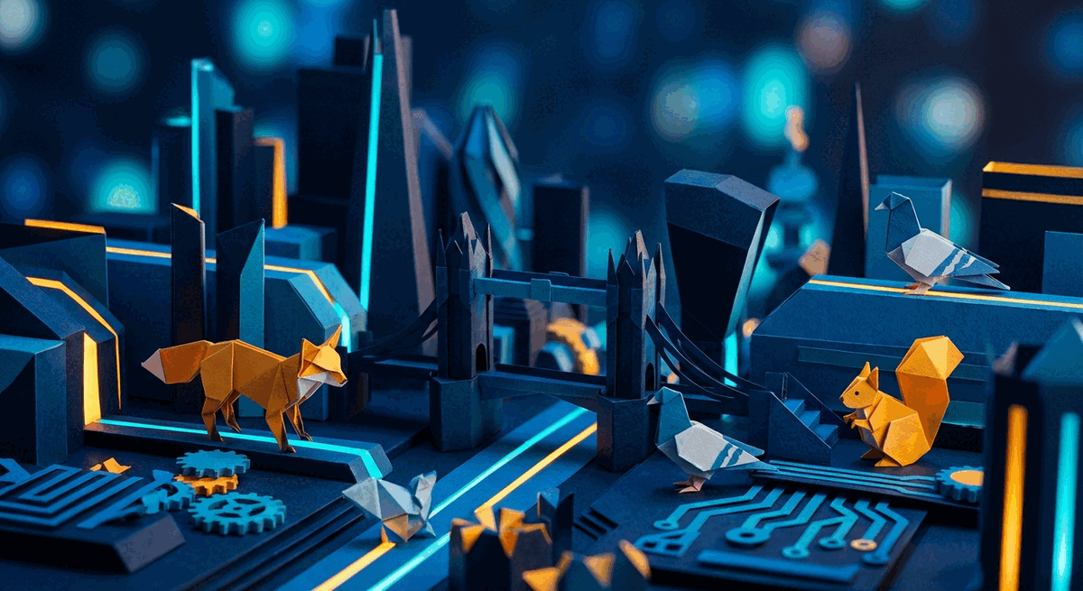 Origami-style London startup city illustration