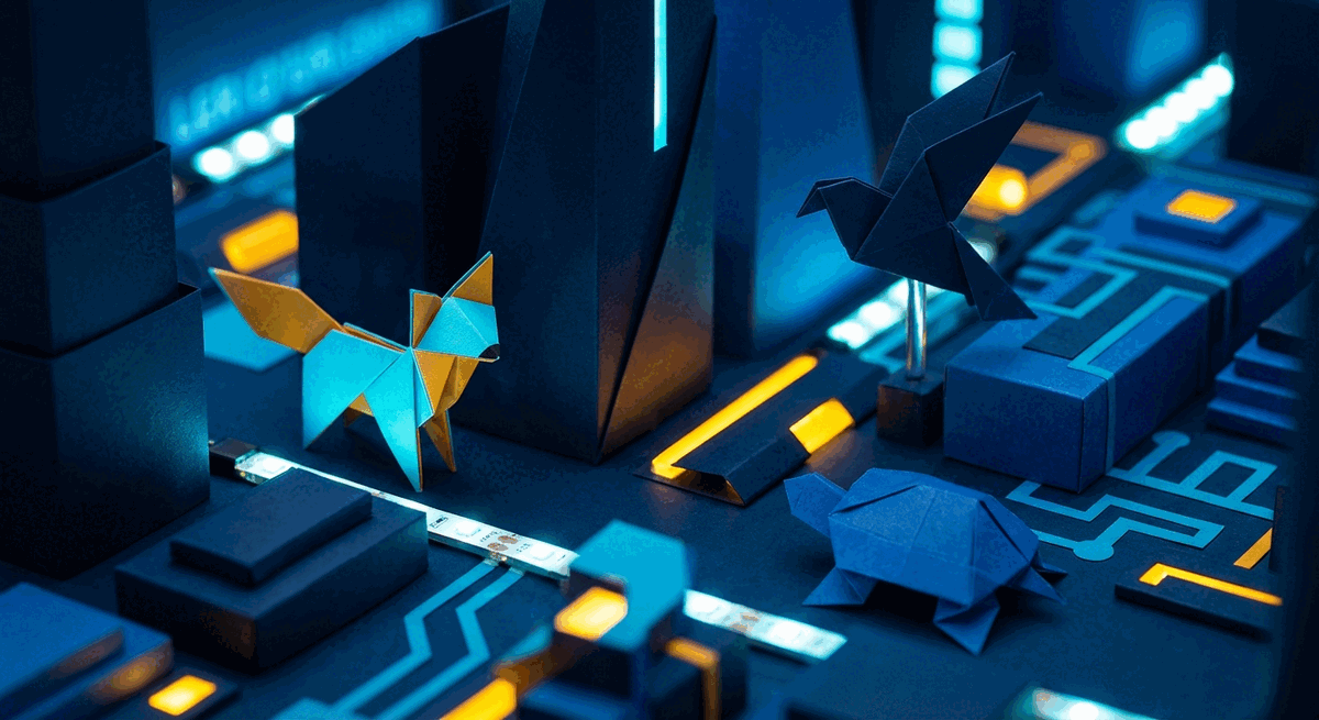 Origami-style Milan startup city illustration