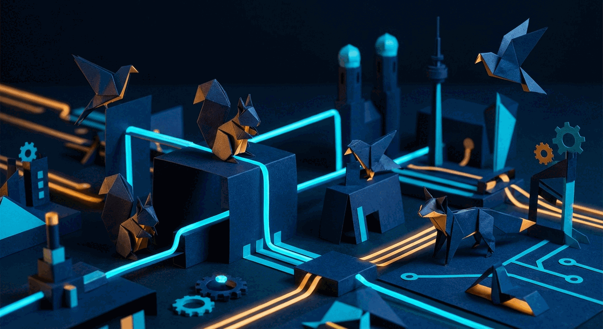 Origami-style Munich startup city illustration