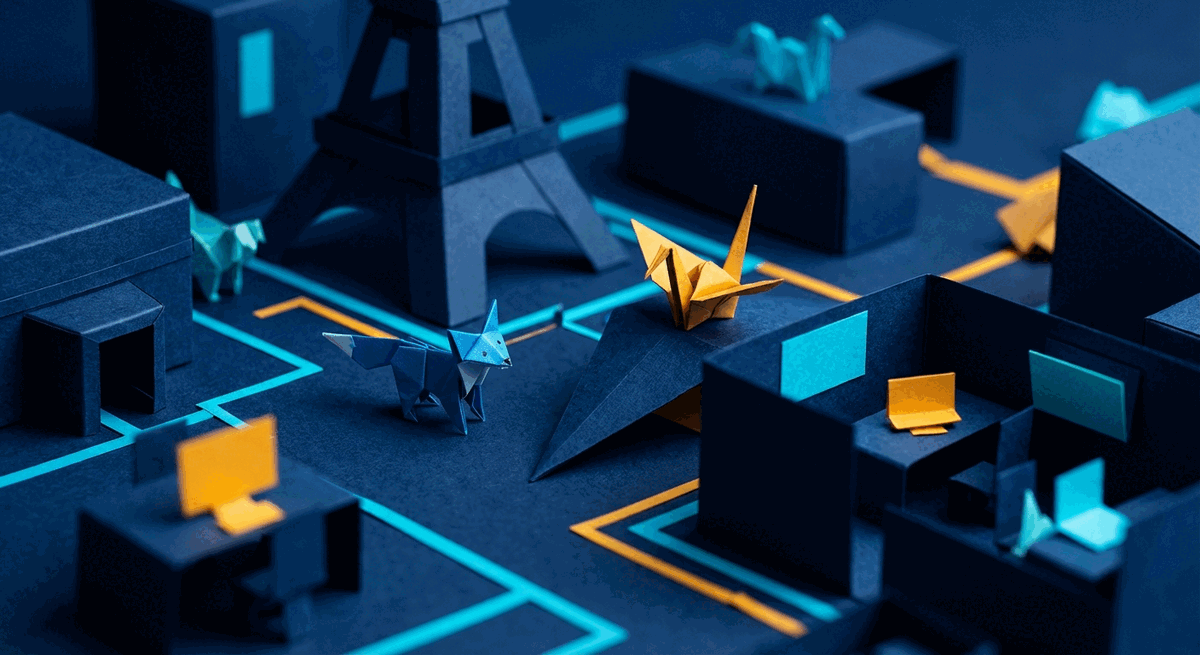 Origami-style Paris startup city illustration