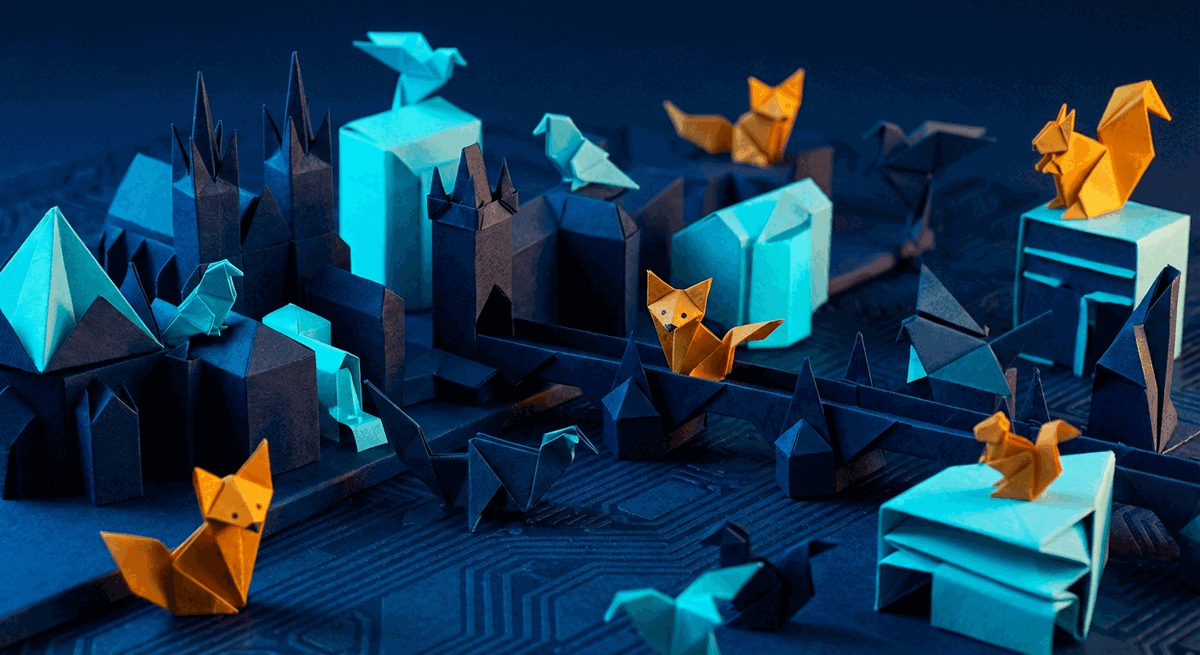 Origami-style Prague startup city illustration