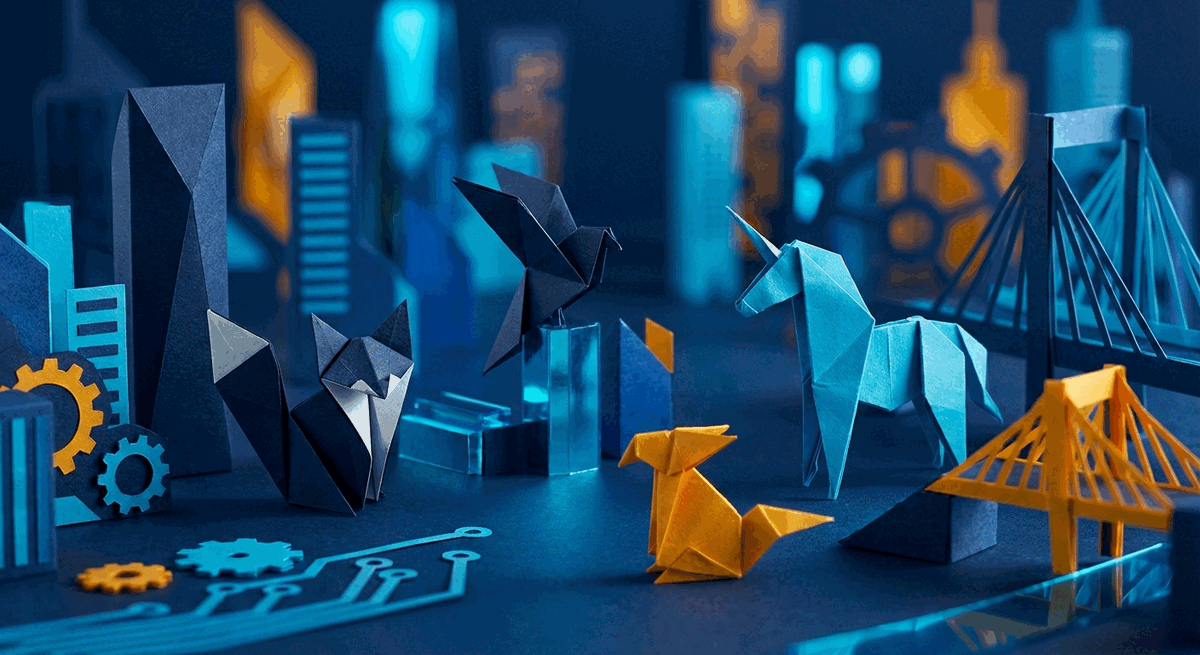 Origami-style Tallinn startup city illustration