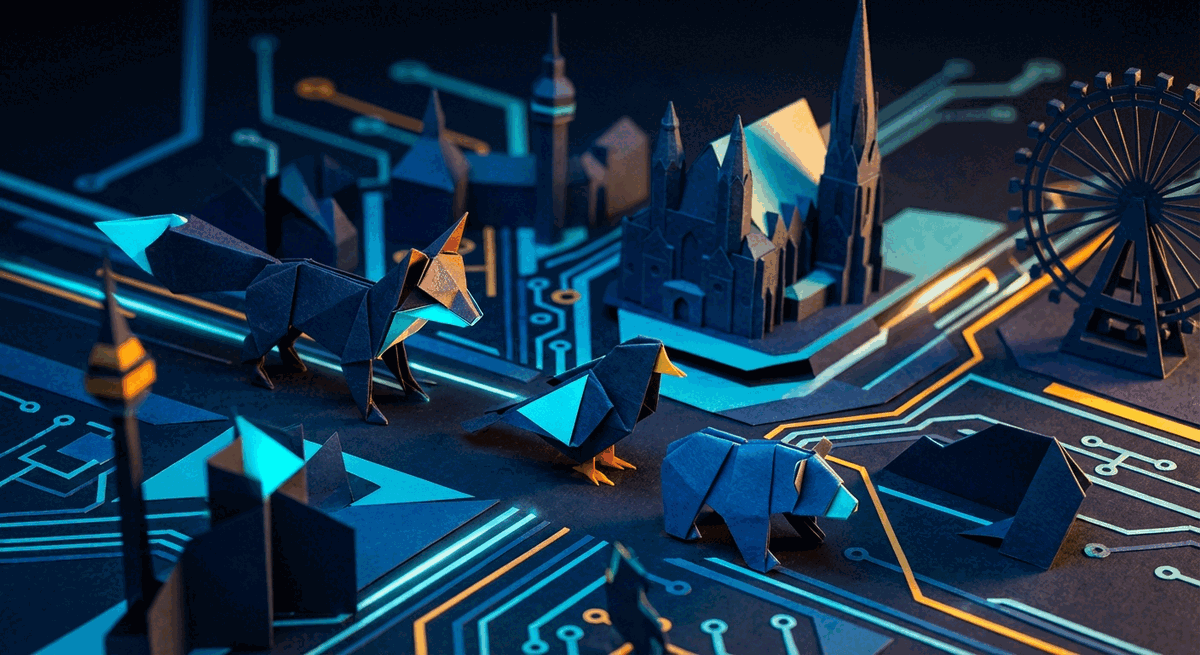 Origami-style Vienna startup city illustration