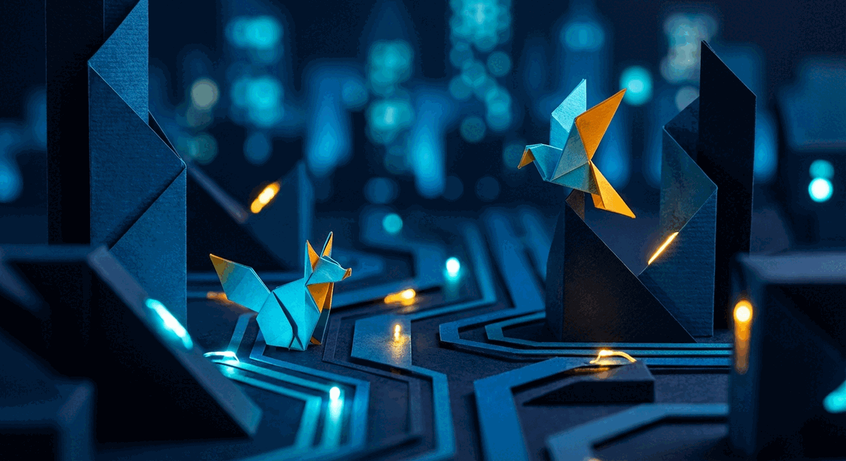 Origami-style Vilnius startup city illustration